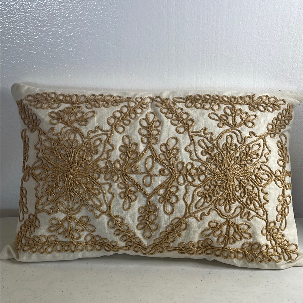 Gold Embroidered Jute Rectangle Accent Pillow by B. Smith with Style